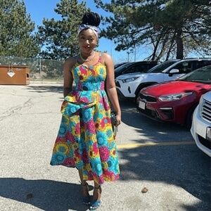 Floral African Print Midi Flare Dress